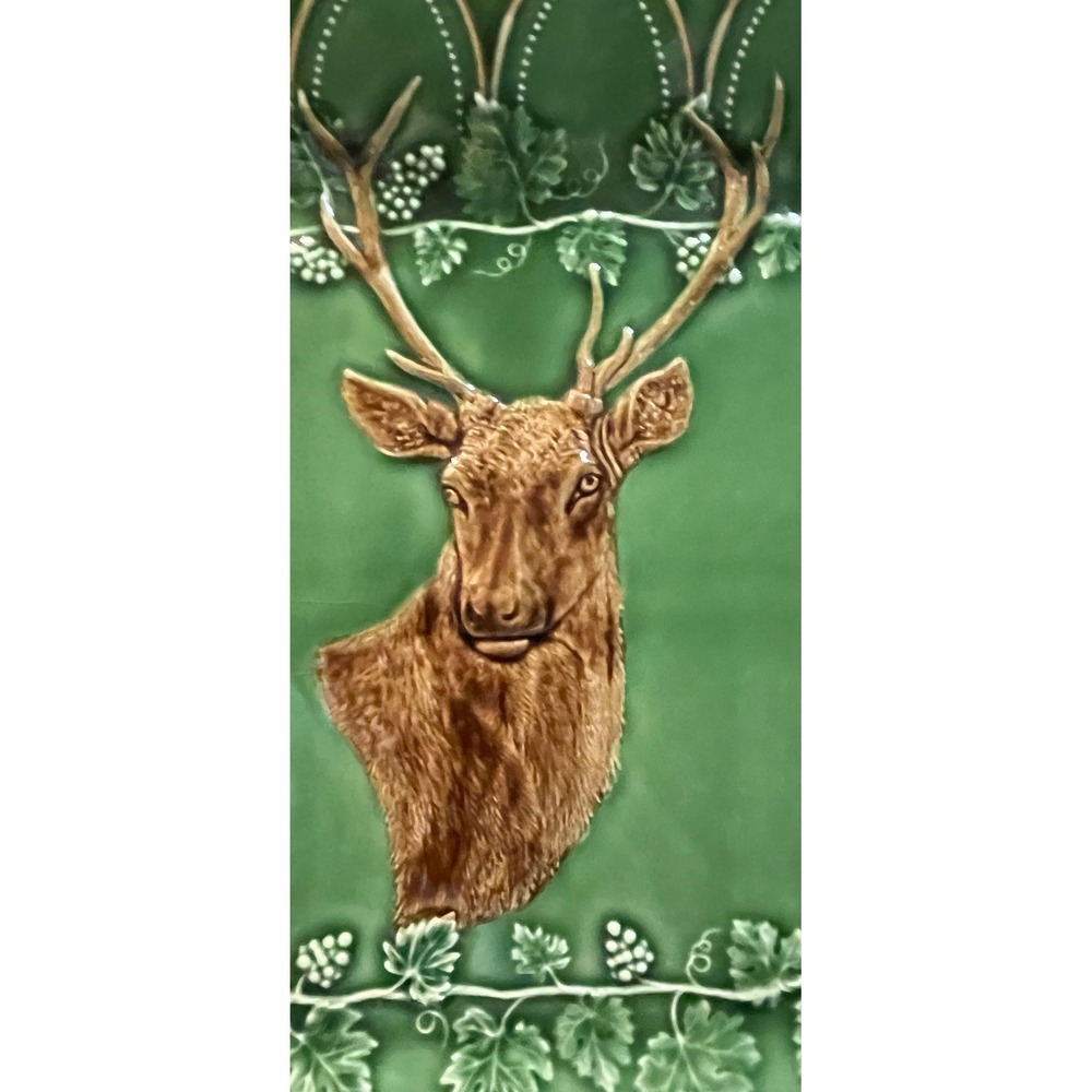Bordallo Pinheiro Woods Deer Platter Tray Green Buck Portugal 18.75" Bosque Hunt - Picture 9 of 13
